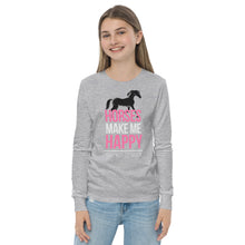Load image into Gallery viewer, Horses=Happiness! Youth long sleeve tee