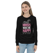 Load image into Gallery viewer, Horses=Happiness! Youth long sleeve tee