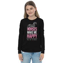 Load image into Gallery viewer, Horses=Happiness! Youth long sleeve tee