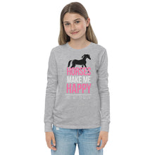 Load image into Gallery viewer, Horses=Happiness! Youth long sleeve tee
