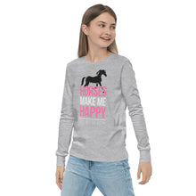 Load image into Gallery viewer, Horses=Happiness! Youth long sleeve tee
