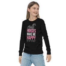 Load image into Gallery viewer, Horses=Happiness! Youth long sleeve tee
