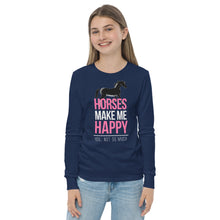 Load image into Gallery viewer, Horses=Happiness! Youth long sleeve tee
