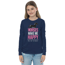 Load image into Gallery viewer, Horses=Happiness! Youth long sleeve tee
