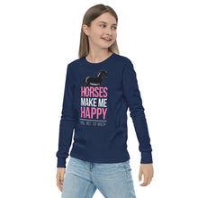 Load image into Gallery viewer, Horses=Happiness! Youth long sleeve tee
