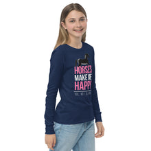 Load image into Gallery viewer, Horses=Happiness! Youth long sleeve tee
